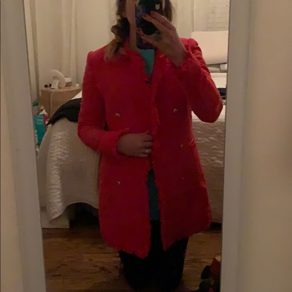 Rachel Zoe Red Tweed Open Jacket Gold Buttons - Picture 6 of 6